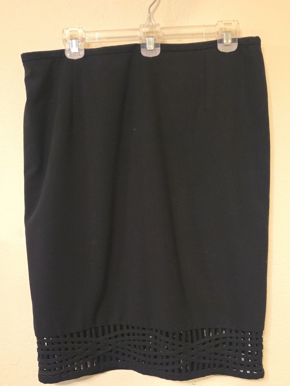 Calvin Klein Black Pencil Skirt with Laser-Cut Hem Detail.